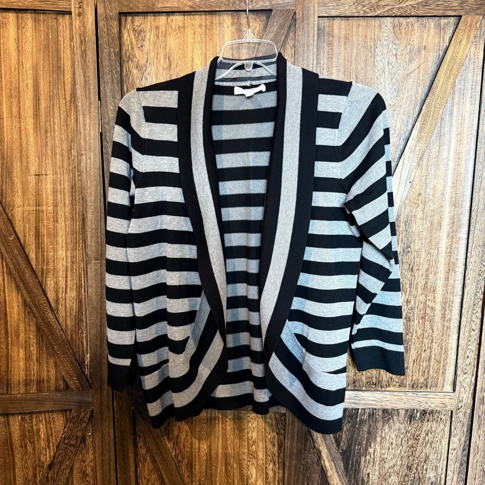 Striped Black and Gray Women's Cardigan Sweater Woman’s XL